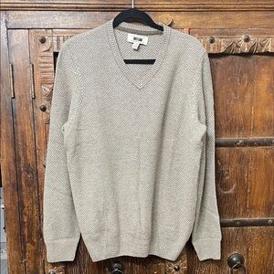 NWOT Joseph Abboud Wool Blend Textured Knit Sweater Men XL Taupe V-Neck Pullover